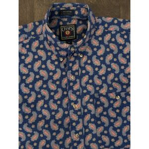 Vintage Chaps Ralph Lauren Men's M Button Up Shirt Blue Paisley Pocket Short Slv